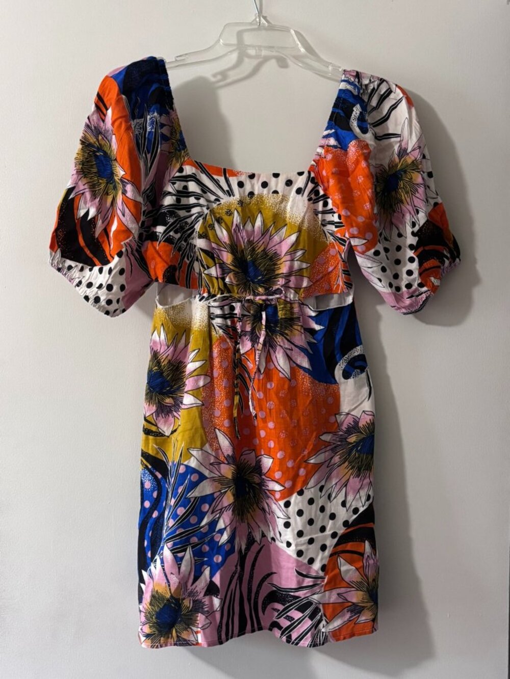 NWT Walter Baker Nina Floral Wave Cutout Puff Sleeve Mini Dress 0